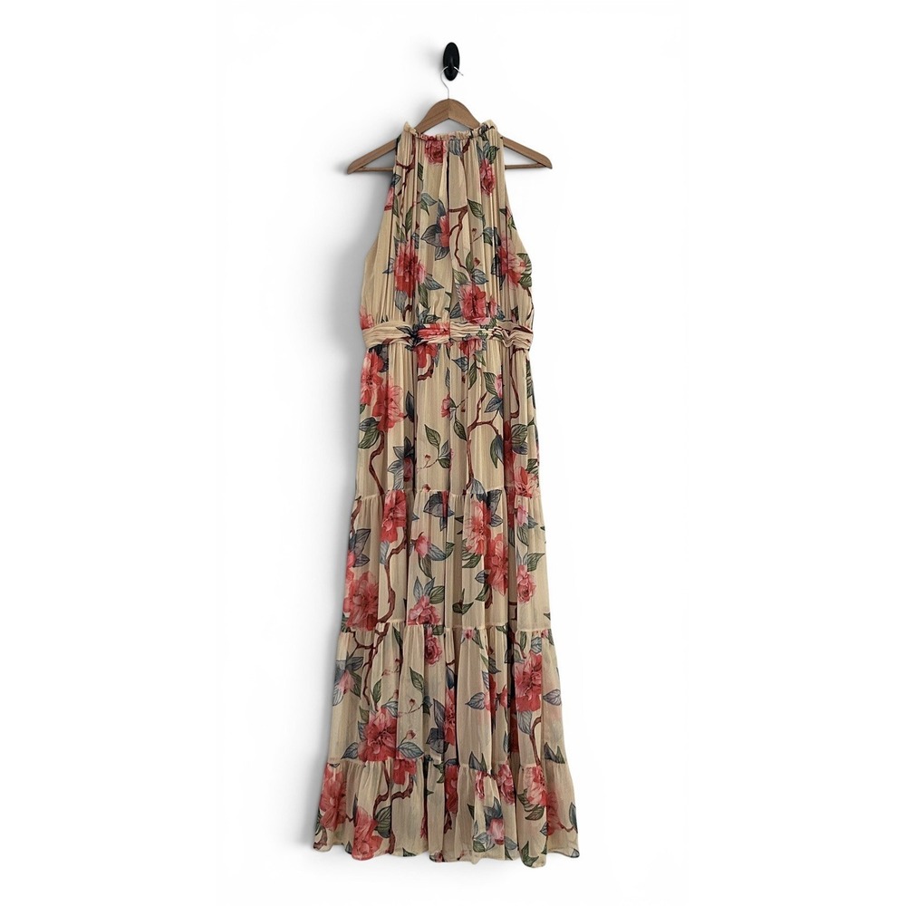 Ieena for Mac Duggal Women's 16 Beige Multicolor Floral Chiffon Maxi Tier Dress - Picture 5 of 16